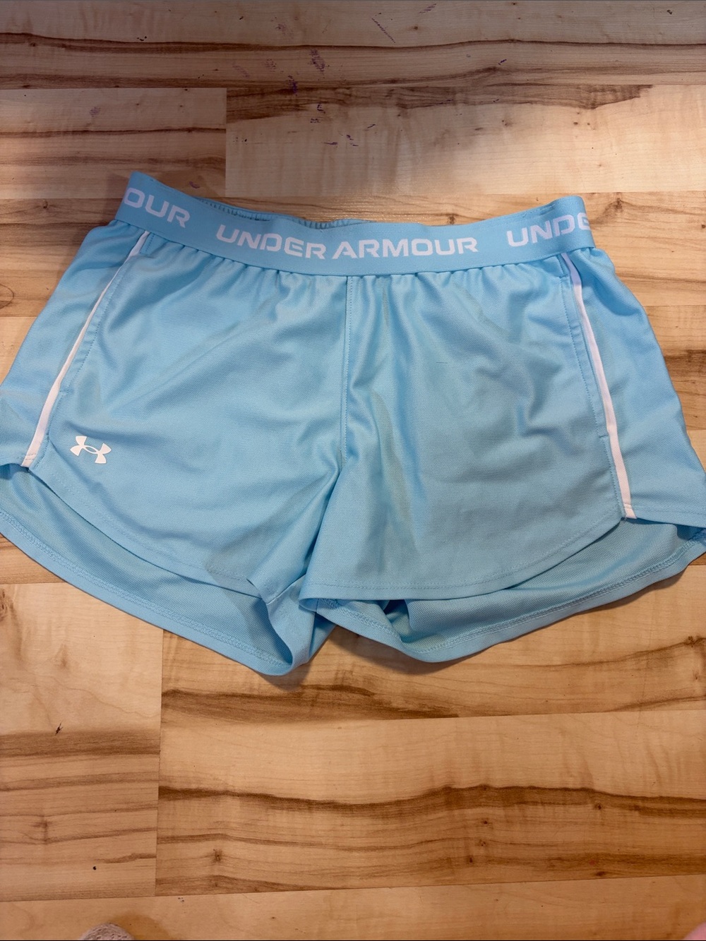 Under Armour Women's Sky Blue Athletic Shorts with White Trim